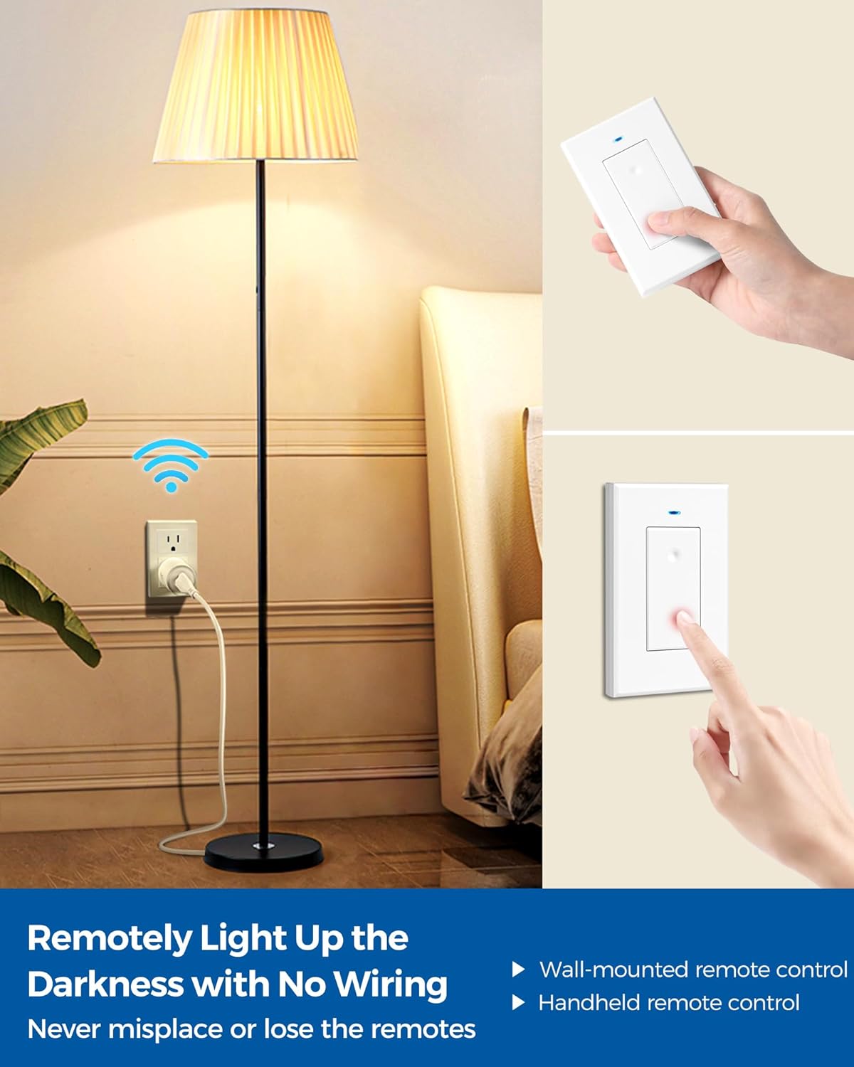 Remote Control Outlet Plug, WILAWELS Wireless Light Switch, On Off Remote Switch Outlet for Lights, Lamps, Home Appliance, 100ft RF Range, No Wiring, FCC Listed (2 Remotes + 1 Outlet) W05RC2106