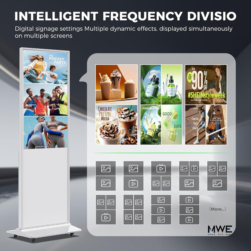JIYANG 37 Inch Digital Signage Display, Indoor Floor Standing Advertising Display Kiosk Android System,Commercial LCD Totem,Store Displays Screens and Lifetime CMS System(White)
