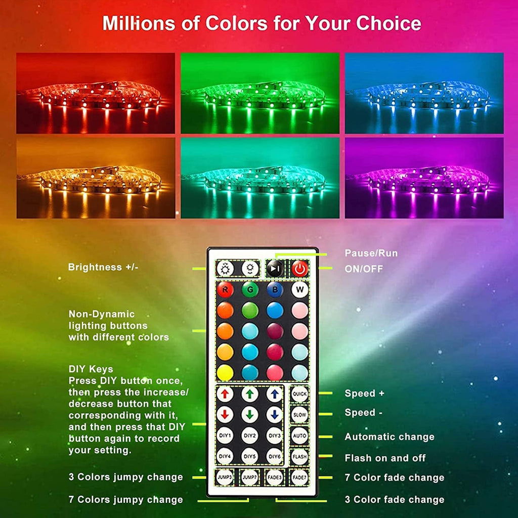 CHARKEE LED Lights for Bedroom 50 ft, Color Changing LED Strip Lights with 44-Key Remote, 12 Volt RGB SMD5050 Tape Lighting for Bedroom, Room Decor, Indoor,IG,TikTok,DIY(44key Remote)