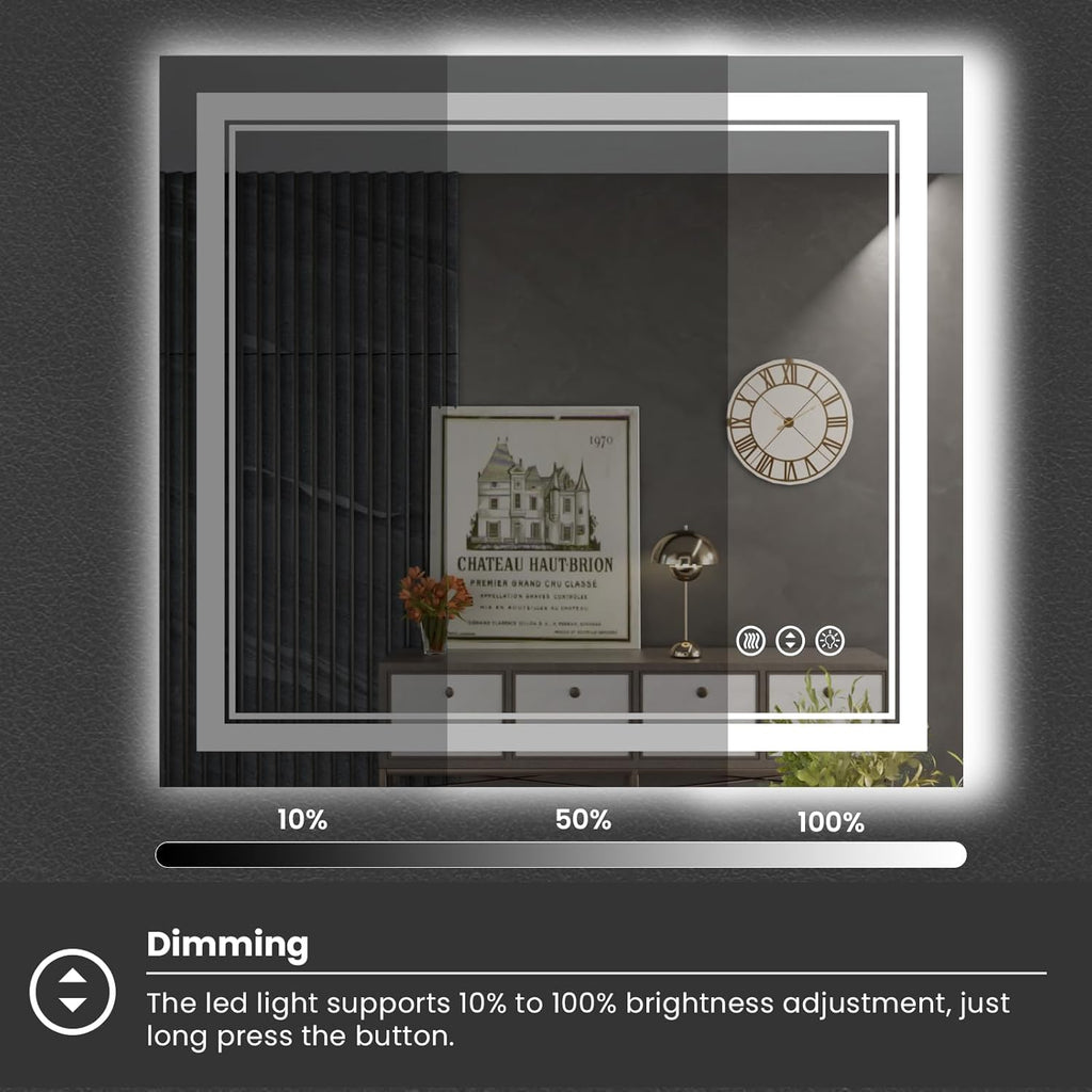 40 x 24 Inch LED Bathroom Mirror with Lights, Front Light and Backlit Anti-Fog Dimmable Memory Lighted Vanity Mirror, Shatterproof Wall-Mounted Led Mirror for Bathroom