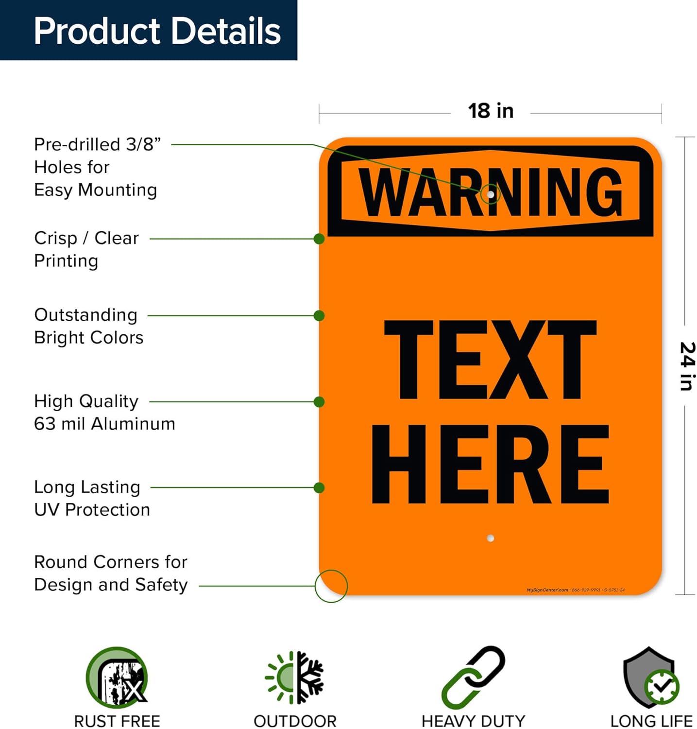 Custom warning Sign, OSHA Sign, 18x24 Inches, Rust Free .063 Aluminum, Fade Resistant, Made in USA by My Sign Center