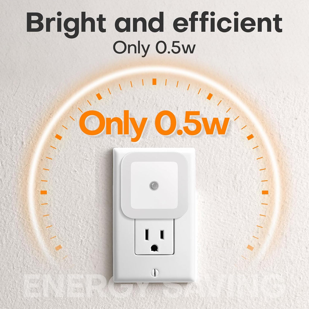 Night Light, 0.5W Daylight White LED Plug-in Night Light with Dusk to Dawn Sensor, Pack of 6 - Designed for Kids Room,Bedroom, Bathroom, Stairs, Kitchen