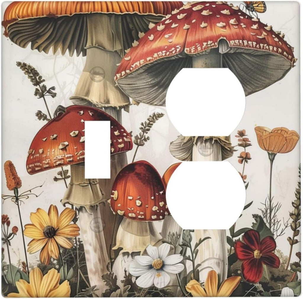 Wallplates Mushroom Forest Butterfly Wild Flower 1 Toggle 1 Duplex Switch Plate Electrical Gfci Faceplate Decorative Light Switch Covers For Bed Room Living Room Decor