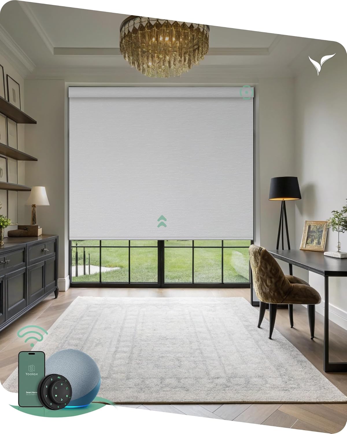 Yoolax Motorized Blinds with Remote, Smart Blinds for Windows Blackout Automatic Shades Compatible with Alexa Remote Control Roller Window Shades with Valance, Custom Size (V- Shimmer Meteor White)