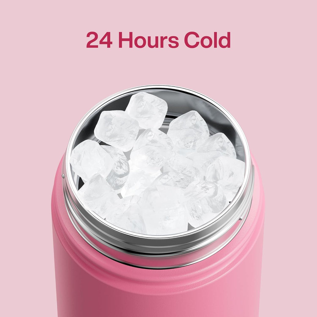 ENCOOL Insulated Water Bottle with Straw Stainless Steel Water Bottle, Leak-Proof, BPA-Free, Double Wall Vacuum Keeps Cold for 24 Hours for Sports, Travel, School (18 oz, Tulip)