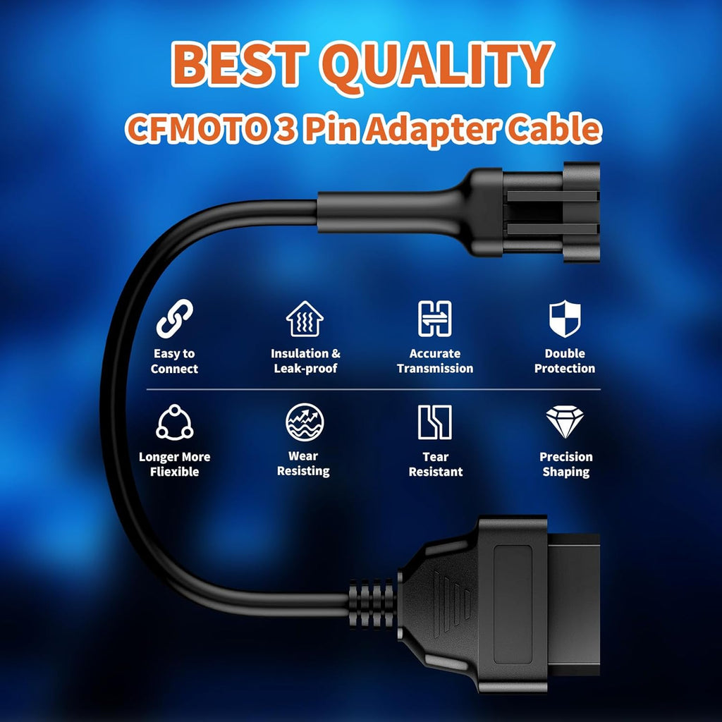 OBD2 Adapter Cable Fits for CFMOTO Ducati and More Motorcycles, 3Pin to 16Pin OBD2 Diagnostic Adapter Cable Works with All OBDII Scanner