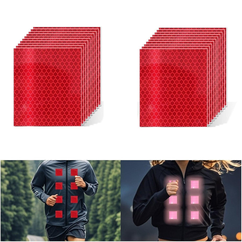 Non Fading Red Reflective Stickers 4 inch X 4 inch, Outdoor Waterproof High Visibility Warning Safety Adhesive Reflector Tape (20 Pcs)