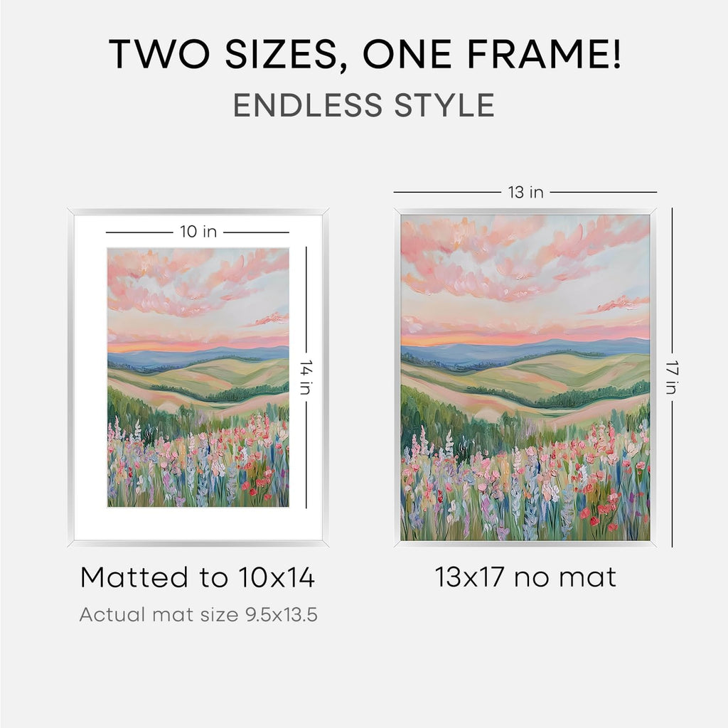 Homeforia 13x17 Picture Frame Silver, High End Metal 13x17 Frames with Mat 10x14 for Photo, 13 x 17 Silver Poster Frame Matted to 10 x 14 Print, 17x13 Hanging Frame, Tempered Glass, Wall Kit, Set of 1