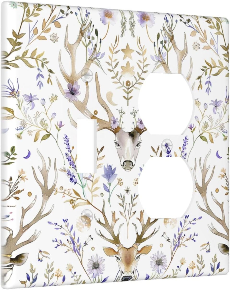 Wallplates Gothic Retro Floral Damask Elk Wild Flower 1 Toggle 1 Duplex Switch Plate Electrical Gfci Faceplate Decorative Light Switch Covers For Bed Room Living Room Decor