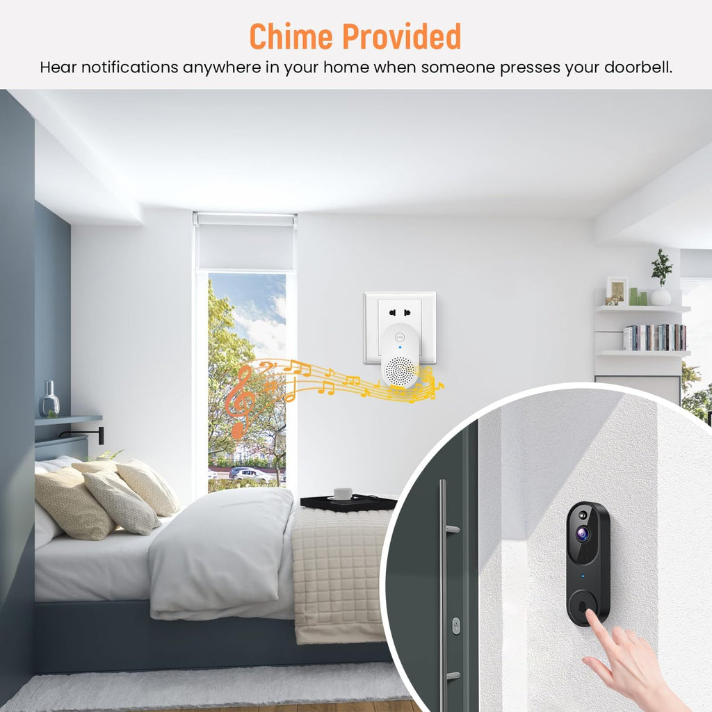 Smart Video Doorbell Camera Wireless, AI Human Detection and Instant Alerts, Night Vision, 2-Way Audio, Battery Powered, Cloud Storage Sold Seperately, 2.4G WiFi (Chime Included)