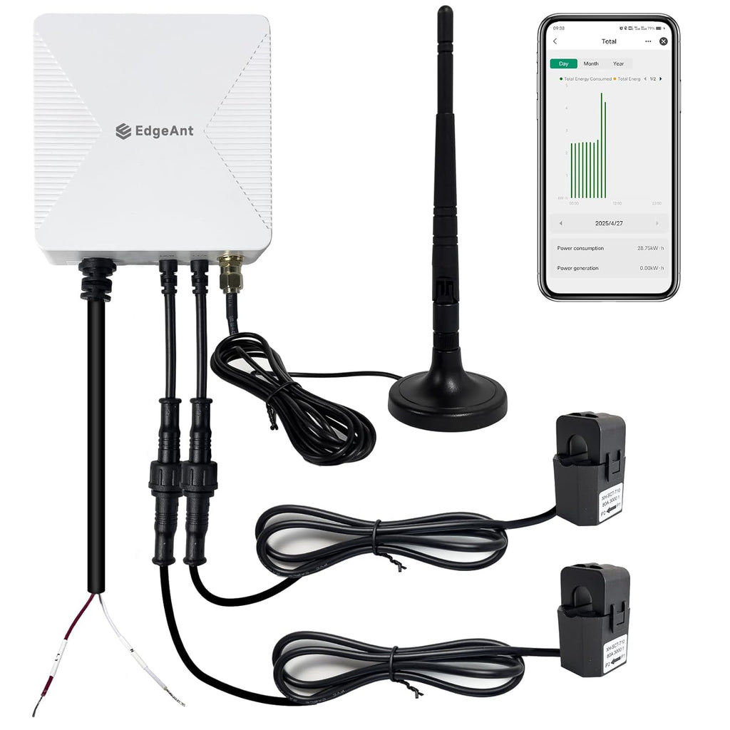 WiFi Energy Monitor with 2 * 80A Clamps, Real-Time Electricity Tracking, Smart Home Power Management, WiFi Meter Solar/Net Metering, Home Energy Automation and Control