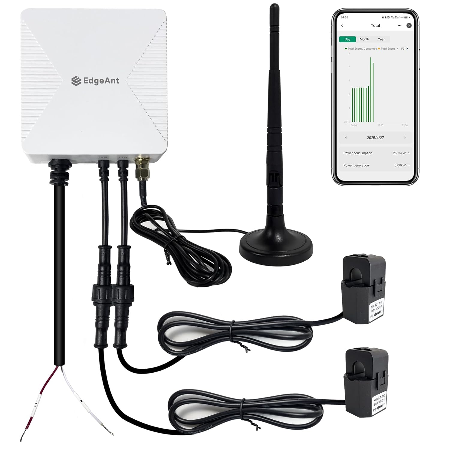 WiFi Energy Monitor with 2 * 80A Clamps, Real-Time Electricity Tracking, Smart Home Power Management, WiFi Meter Solar/Net Metering, Home Energy Automation and Control