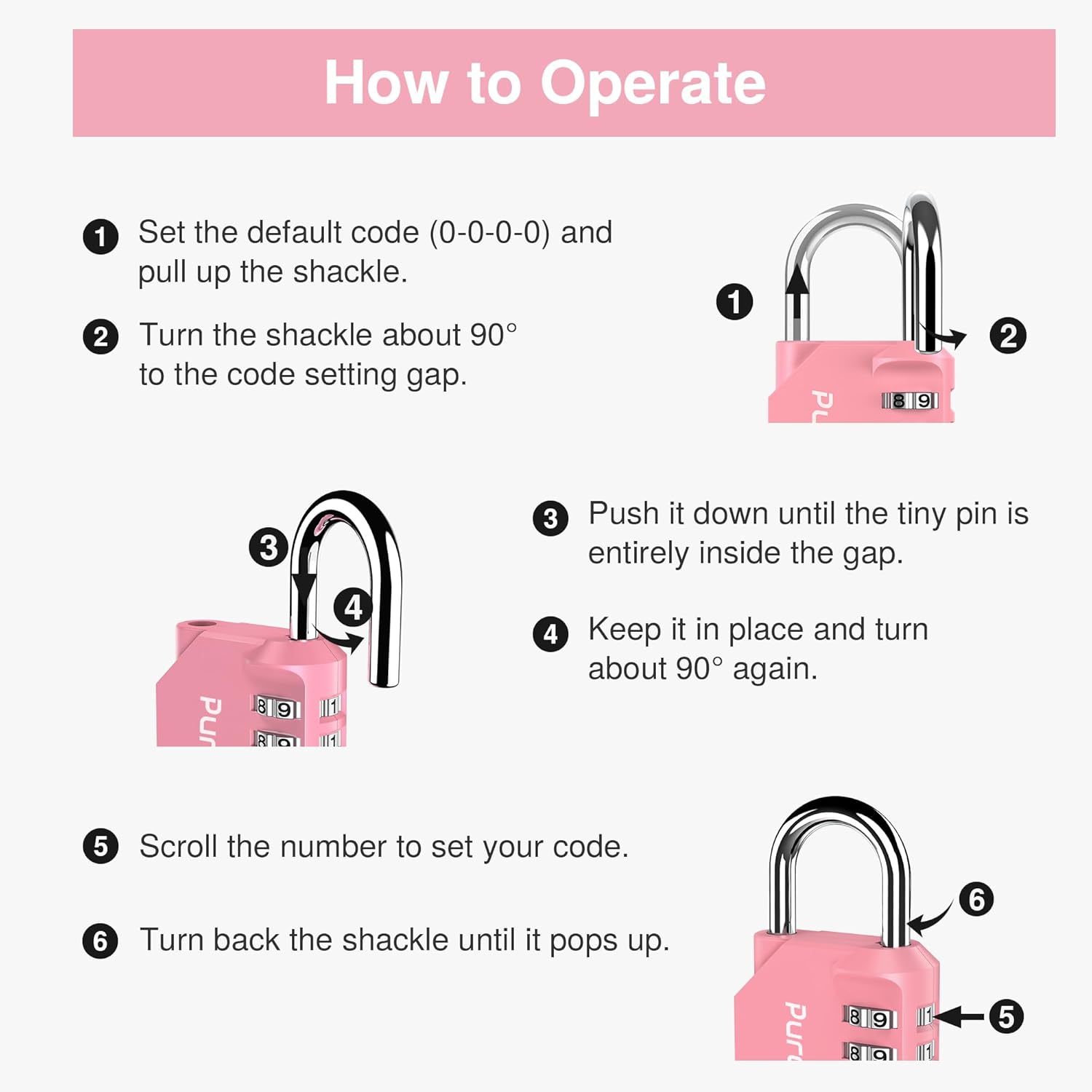 Puroma 2 Pack Combination Lock for Locker 4 Digit Outdoor Waterproof Padlock for School, Gym, Sports, Fence, Toolbox, Gate, Case, Outdoor, Hasp Storage, Cabinets (Rose Pink)