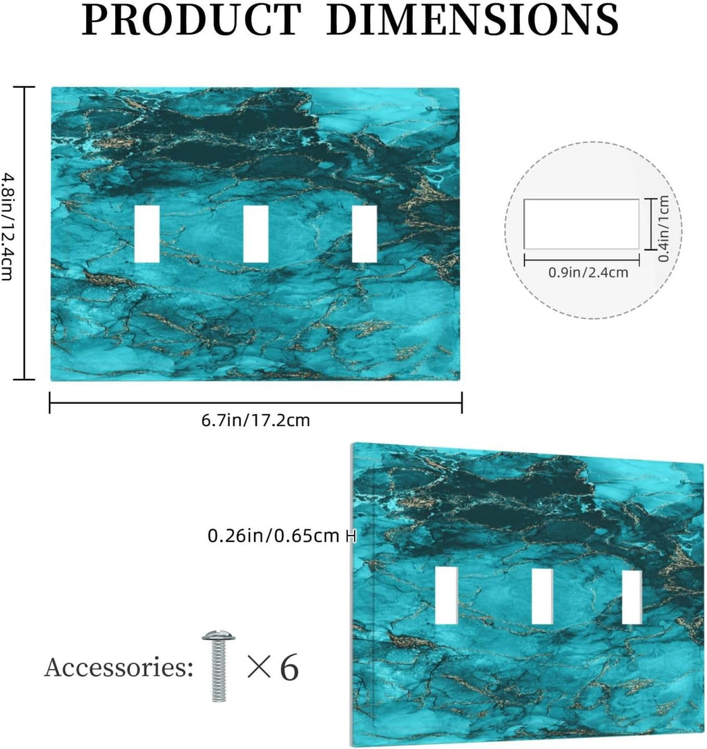 Decorative Light Switch Plate Covers Modern Abstract Turquoise Blue Marble Texture 3 Gang Artistic Wall Plate Unique Triple Toggle Light Switch Covers for Bathroom Home Decor