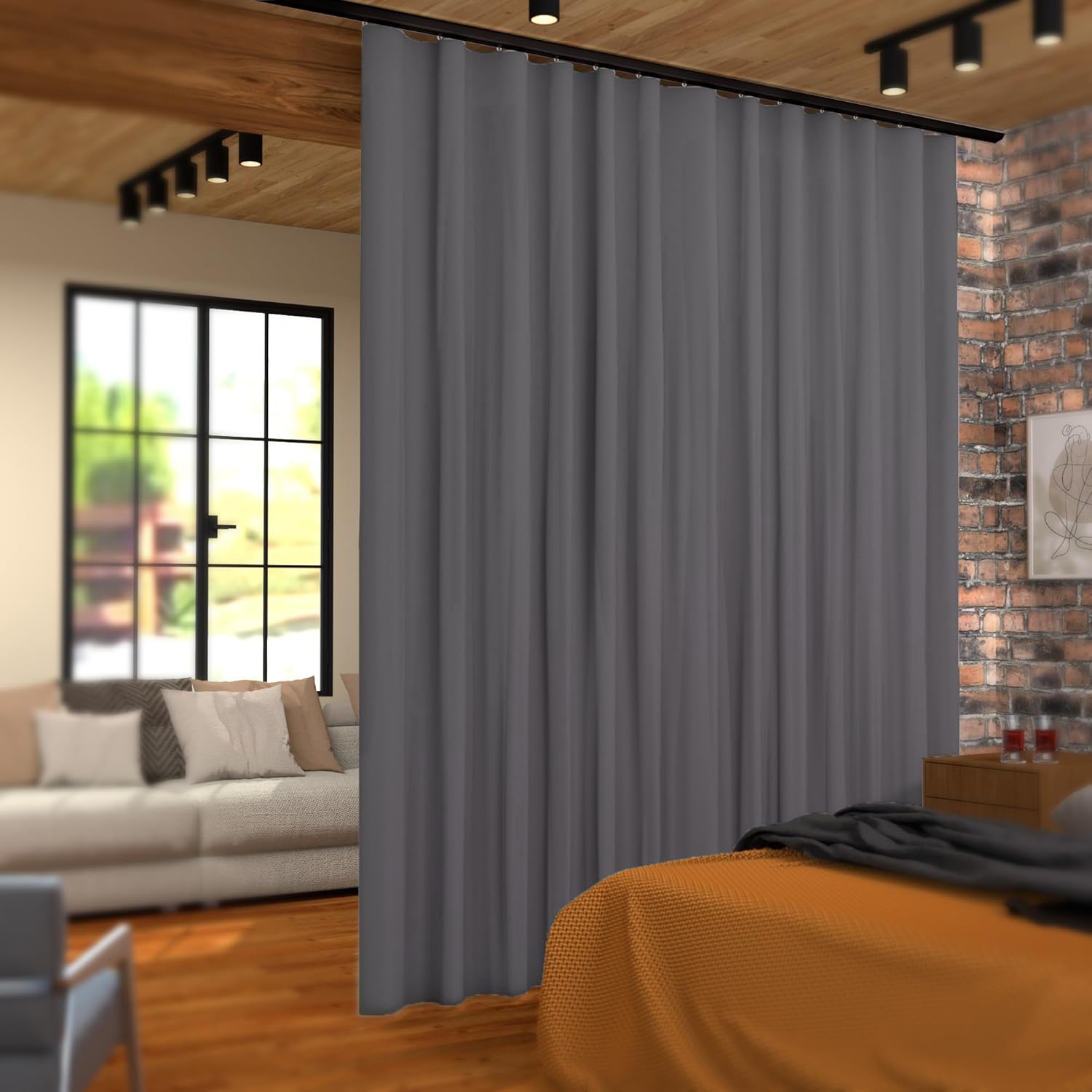 Curtain Track Ceiling Mount heavy duty sliding Curtains Tracks rails Rod System Room Divider with clips 15-18ft Black