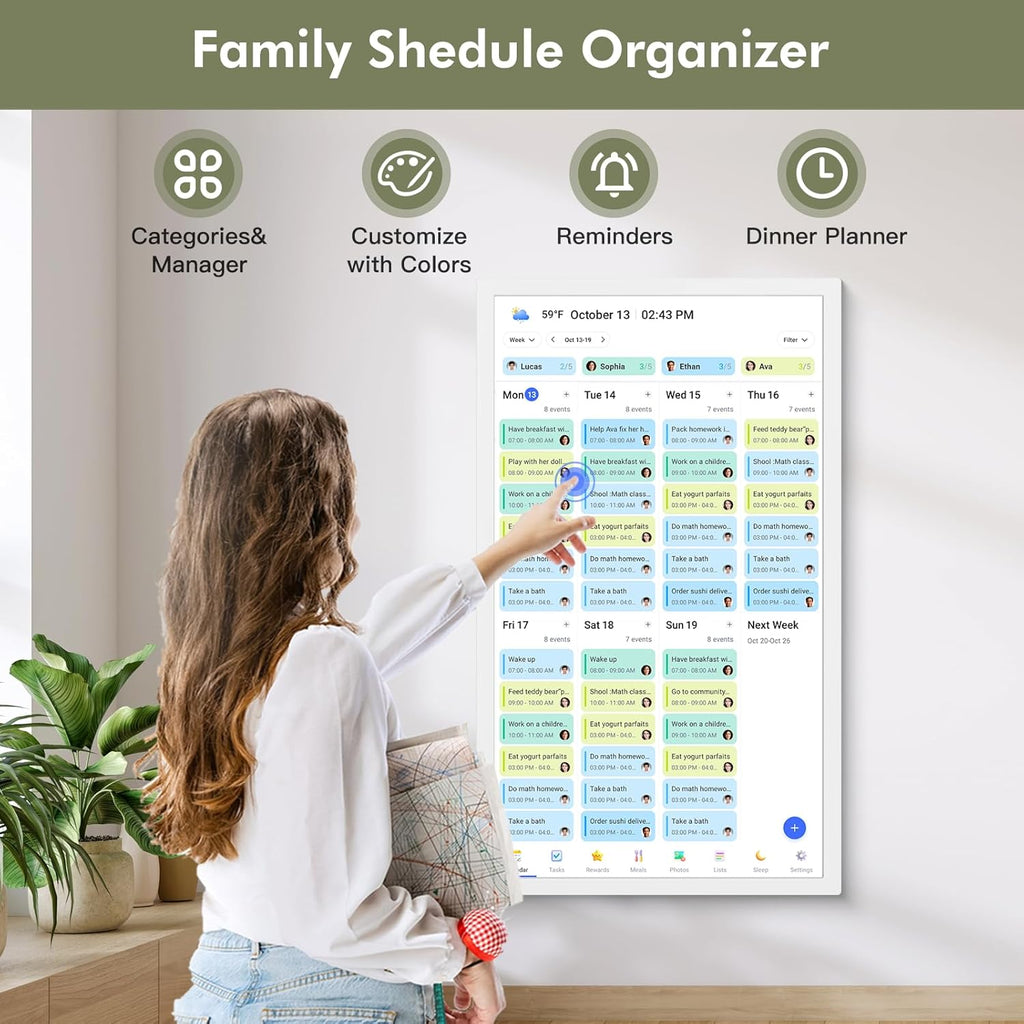 27" Smart Digital Calendar for-Family-Business-Schedules - 1920 x 1080 IPS Full HD Touch Screen Wall Mounted Electronic Calendar, Auto-Sync Google iCloud Outlook Calendars, Christmas Gift for Mom Dad