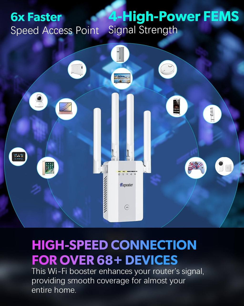 2026 New WiFi Extender Signal Booster, Long Range up to 13355Sq.ft, Wireless Internet Repeater Routers Signal Amplifier for Home, Office, Garage, 8X Faster Access Point with Ethernet Port, 1-Tap Setup