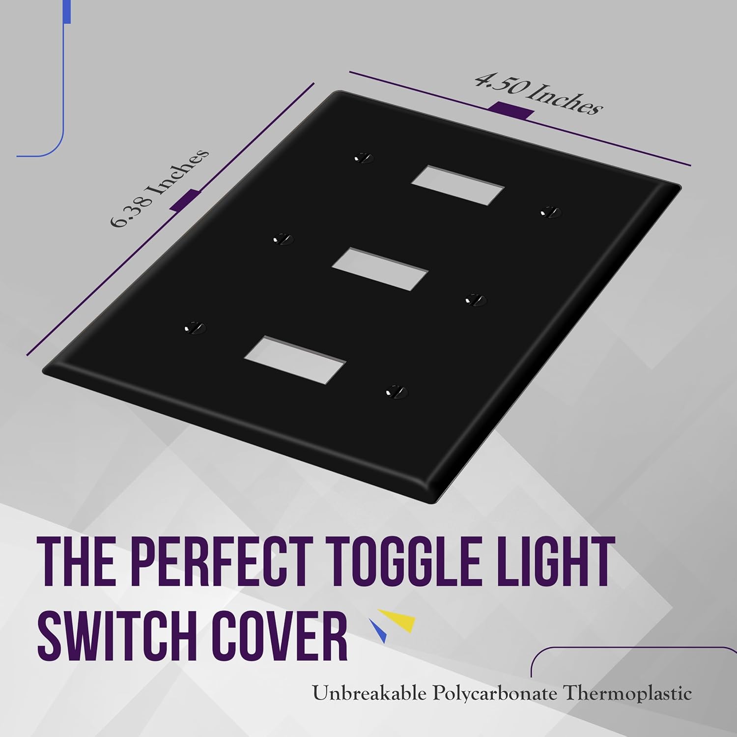 ENERLITES Triple Light Switch Wall Plate, Gloss Finish, Standard Size 3-Gang 4.50" x 6.38", Unbreakable Polycarbonate Thermoplastic, 8813-BK-3PCS, Black, 3 Pack