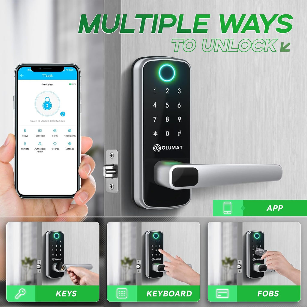 Smart Lock with Door Sensor - Fingerprint, Code, Keyless Entry - Easy Installation, 30-Day Satisfaction Guarantee