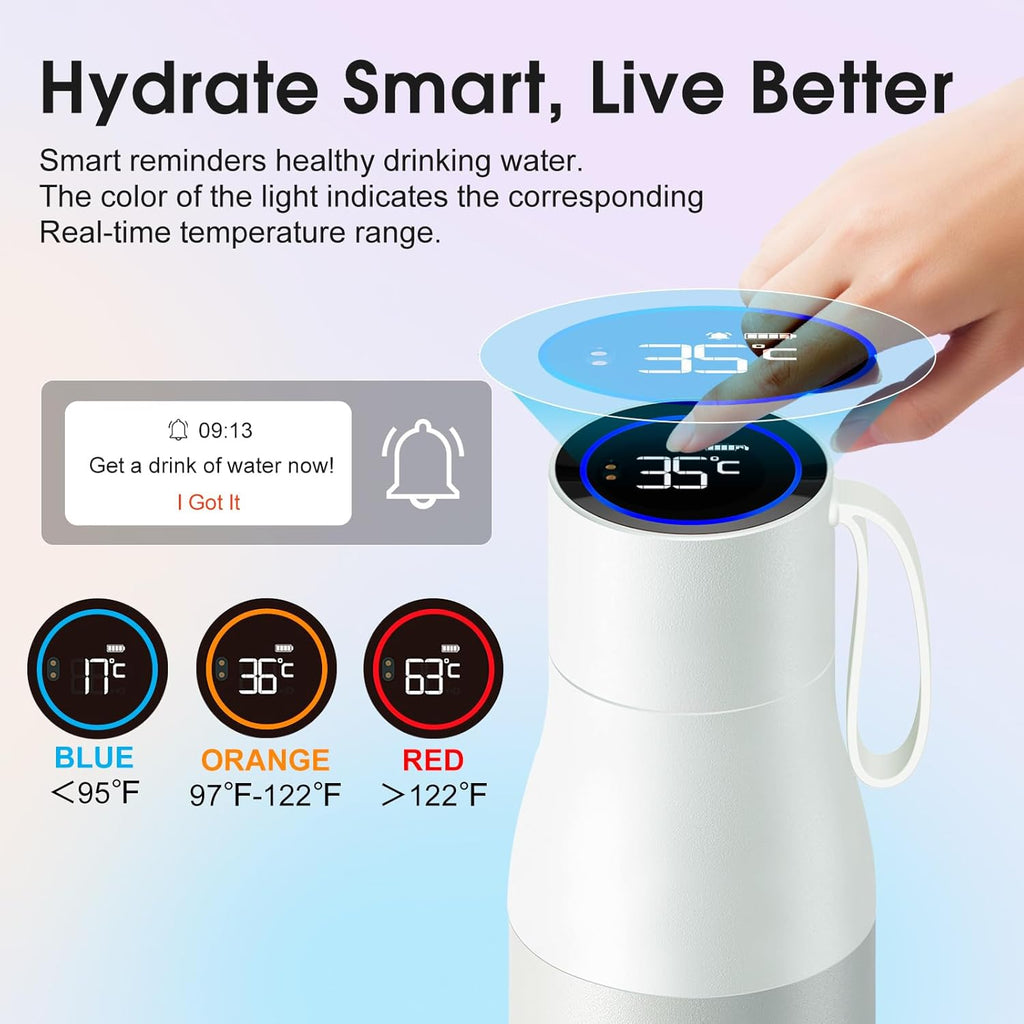 VSITOO 15oz Smart Self Cleaning Water Bottle，Insulated Water Bottle with Stainless Steel, BPA-Free, AI Self-Clean, 30-Day Battery, Magnetic Charging for Travel, Gym or Office, White