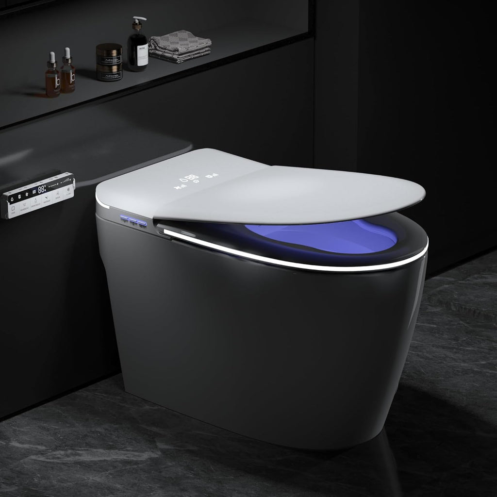 TDH Smart Toilet with Foam Shield, Upgraded New Heated Toilet Seat with Instant Warm Water Sprayer and Dryer, One Piece Toilet with Auto Soft Close,ADA Comfort Height