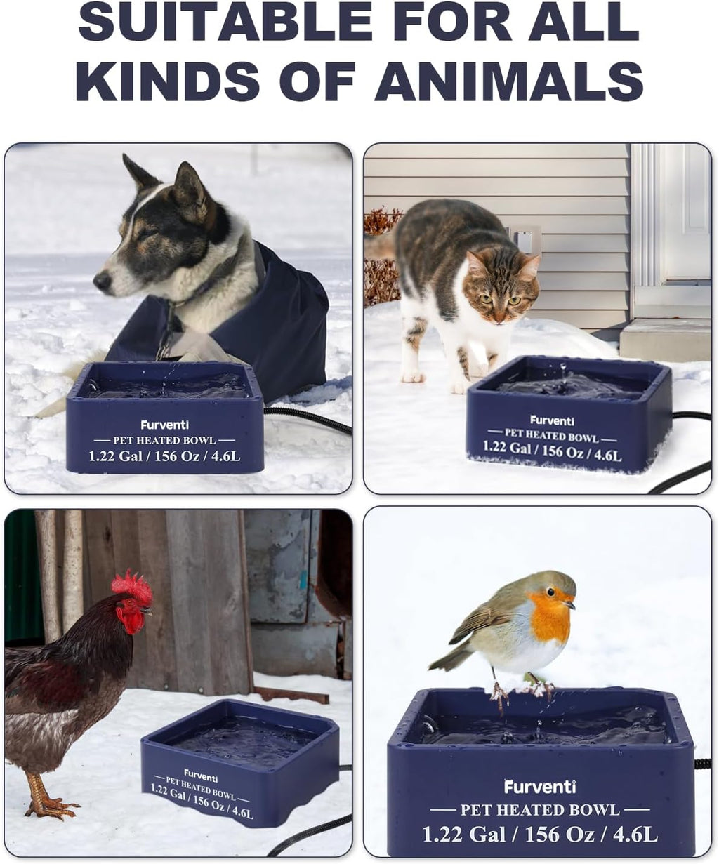 Heated Water Bowl for Dog Cat,1.22 Gallon,Outdoor Waterproof Heated Pet Water Dish with 79" Chew Resistant Cord for Rabbit, Chicken, Duck, Squirrel (Navy Blue)