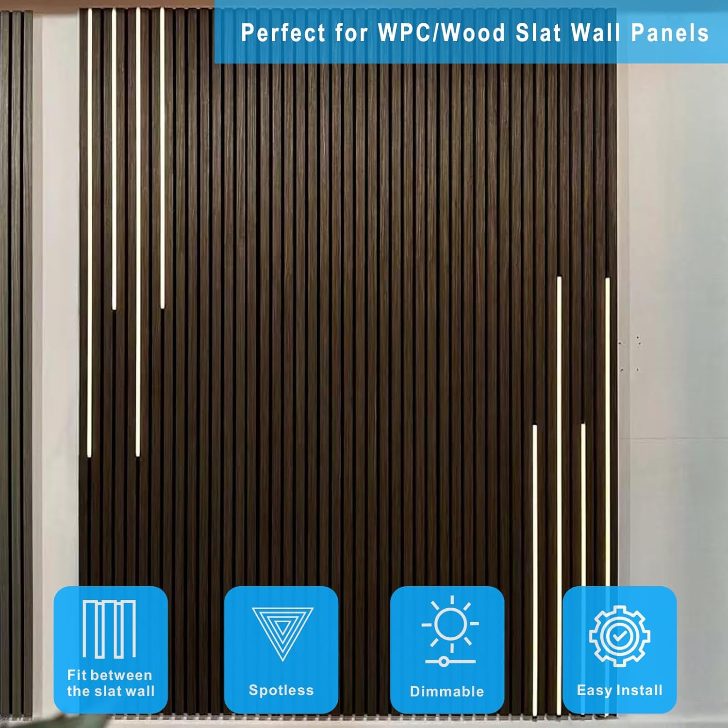Besseto LED Wall Panel Light,Wood Slat Wall Panel LED Strip Light,3000K Touchable Switch Dimmable LED Aluminum Channel Light for Living Room Bedroom Bathroom Stairs (Silver-8PCS)