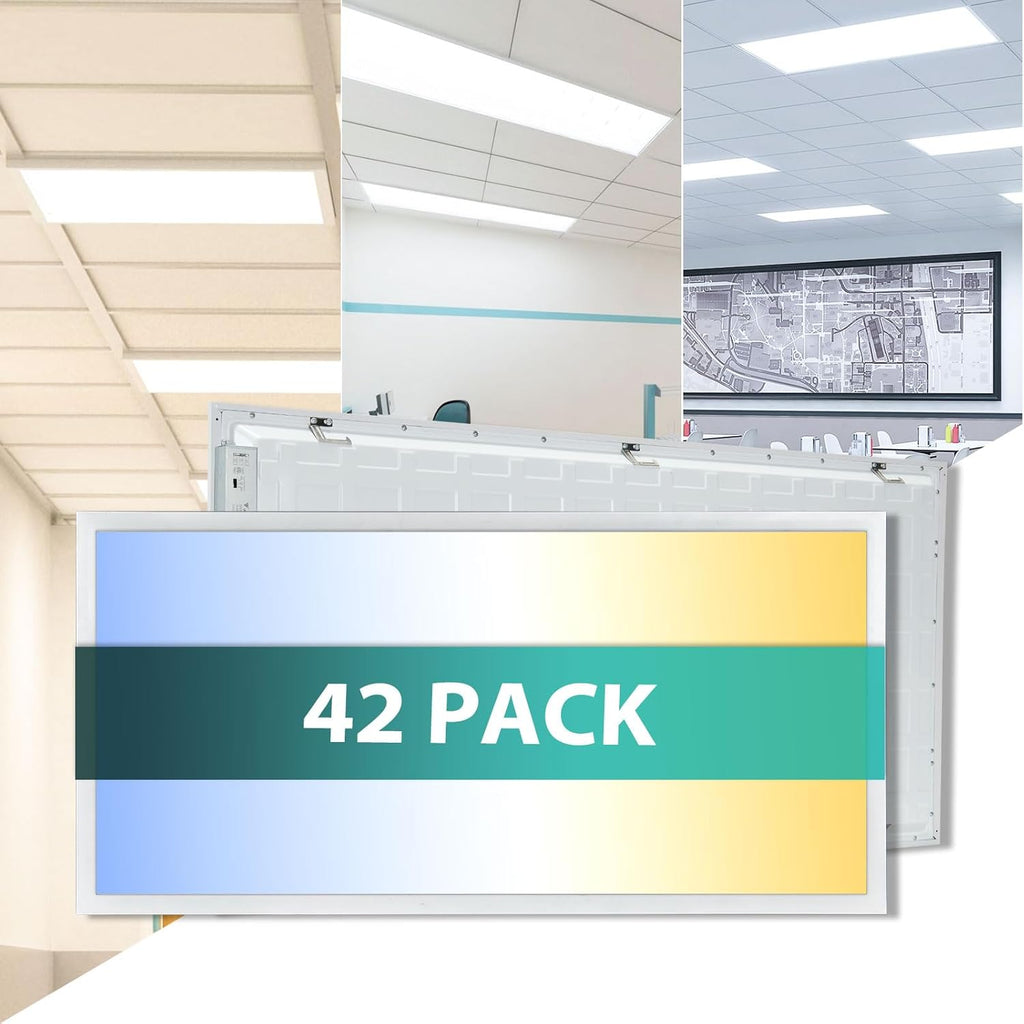 42-Pack 2x4 LED Flat Panel Light Drop Ceiling, 0-10V Dimmable, 5000K 4000K 3000K Selectable & 50W 40W 30W Switchable, 100-277Vac, ETL & DLC
