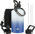 Insulated Water Bottle with Straw,87 oz 3 Lids Water Jug with Carrying Bag,Paracord Handle,Double Wall Vacuum Stainless Steel Metal Flask,Sky