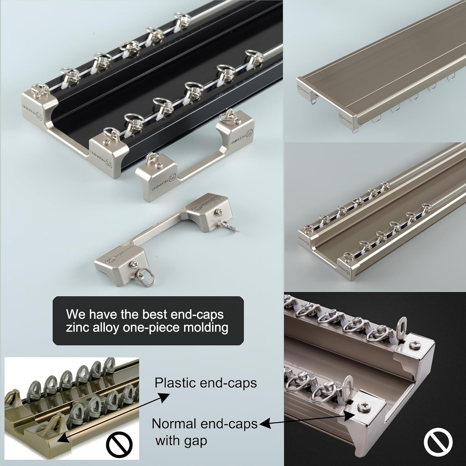 Double Row Ceiling Curtain Track - Double Rails for Curtains, Drapes, Room Dividers - Ceiling Mounted Curtain Track System - Sliding Curtain Rail (Champagne, 2M)