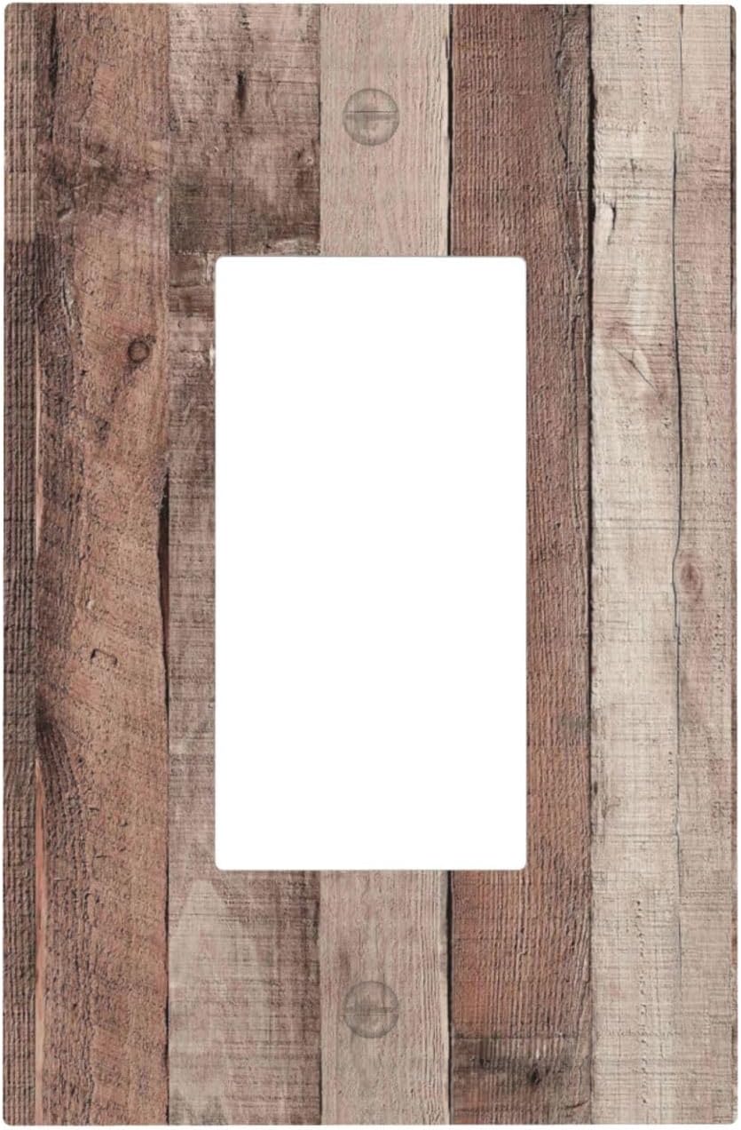 Decorative Outlet Covers Retro Wood Brown Farmhouse Barn Wooden 1 Gang Single Rocker Light Switch Cover Plate Wall Plates GFCI Faceplate for Farmhouse Cabin Decor