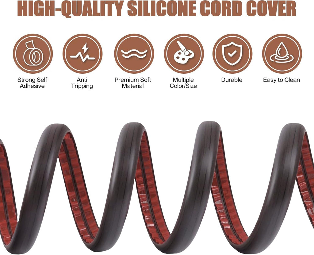 Floor Cord Cover Self Adhesive Cord Hider,20FT Cable Management, Extension Strip Protector for Wires, Prevent Cable Trips for Offices, Gyms, Exhibitions Cavity:0.39"(W) x 0.27"(H) Black Wood