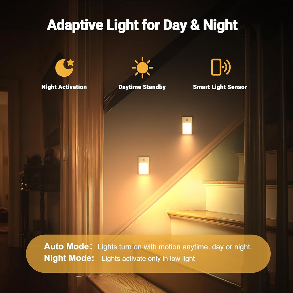 Rechargeable Motion Sensor Night Lights, 8-Pack - Painted Gold Aluminum Alloy, Ultra-Compact Magnetic Mount, 3000K Warm White Glow, Ideal for Hallways, Bedrooms, Stairs & Nightly Use
