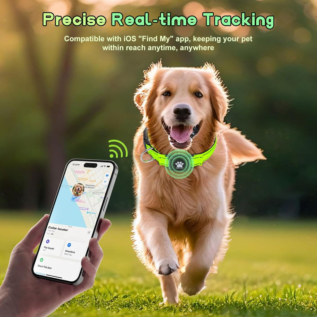 GPS Dog Collar Tracker 2-in-1,Reflective Waterproof Pet Collar,iOS-Only,No Monthly Fees,Unlimited Range,Ideal for Dog Tracking pet Tracker,for Small Dogs(S (12.6"-16.5" Width:0.78"), Green)