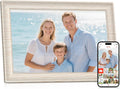 Frameo 10.1" WiFi Digital Picture Frame with 32GB Memory, 1280 x 800 IPS HD Touch Screen Electronic Photo Frame, Auto-Rotate, Slideshow, Share Photos/Video Remotely Anywhere White Wood Grain