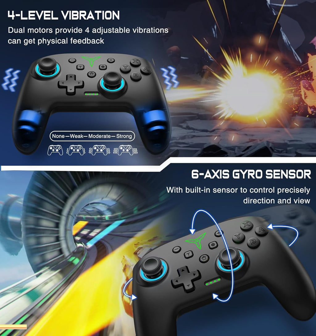 Switch Controller, Wireless Switch Controller Compatible with Switch Controller/Switch 2/Switch Lite/OLED, Wireless Switch Controllers Work with iOS/Android/PC with RGB Light, Programmable, TURBO & Wakeup