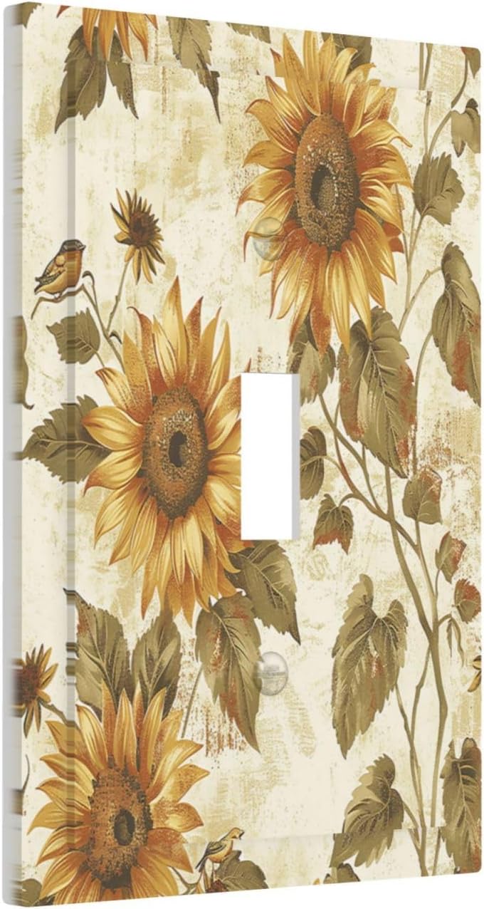 Decorative Light Switch Cover Rustic Sunflower Floral Pattern 1 Gang Single Toggle Device Electrical Faceplate Switchplates Decorator Outlet Wall Plate for Bedroom Cabin Decor