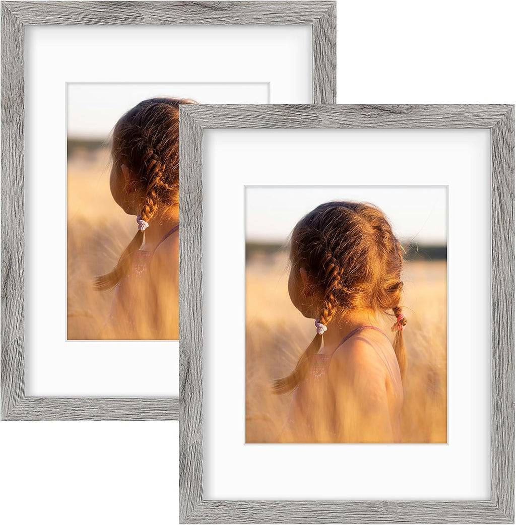 Golden State Art, 11x14 Picture Frame with Mat for 8x10 - High Definition Glass Wall Mounting Horizontal Vertical Display (Gray, 2 Pack)