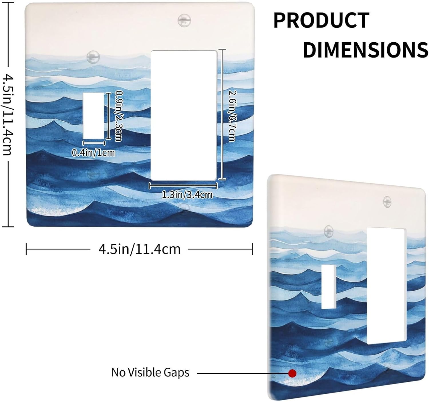 Outlet Covers Blue Watercolor Textured Abstract Ocean Wave 1 Toggle 1 Rocker Combo Light Switch Cover Plate Decorative Switch Plate Covers Electrical Wall Plate for Bedroom living Room Decor