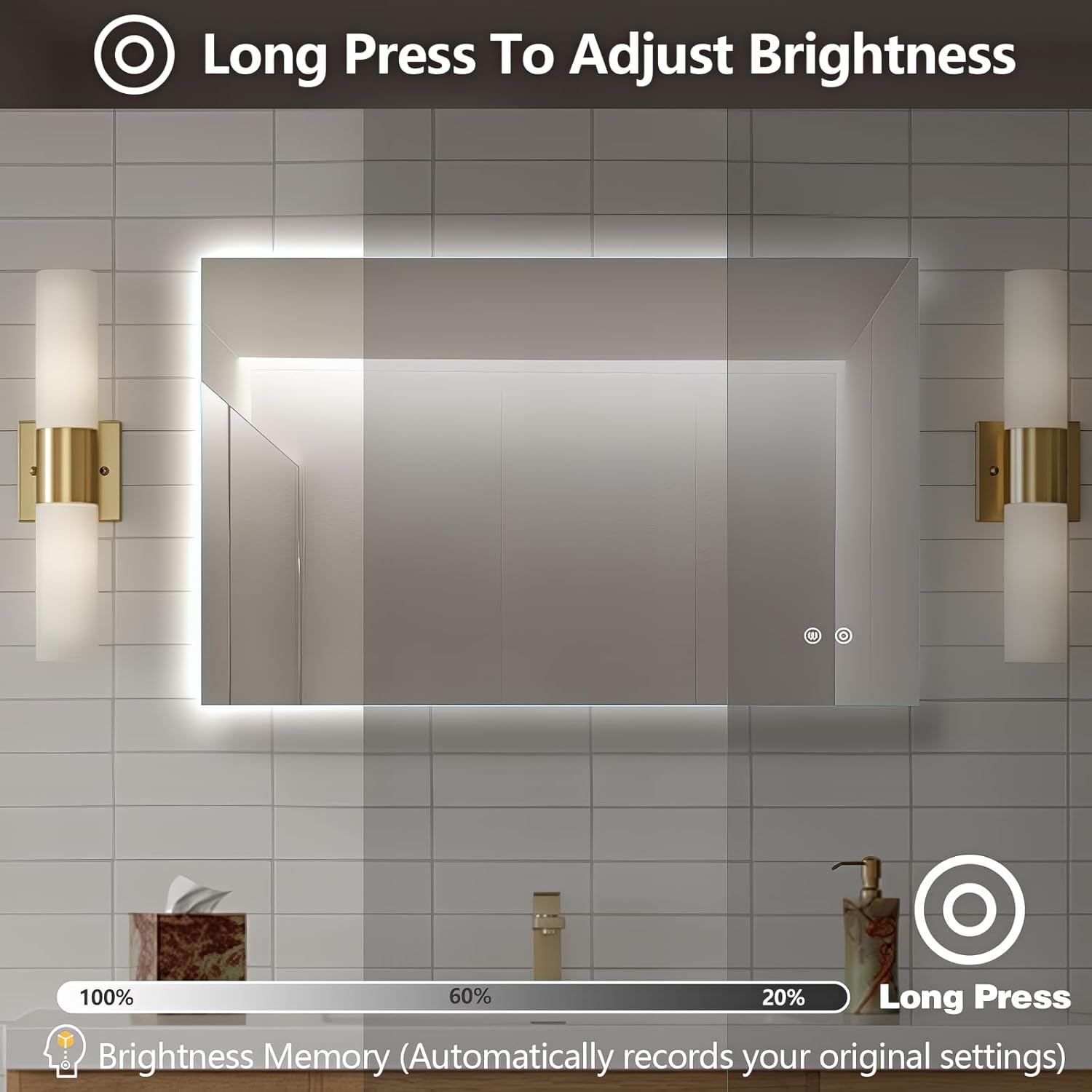 Niccy Led Mirror for Bathroom, 32"x20" Frameless Backlit Mirror for Wall Lighted Mirror with Bedroom 3 Color, Defogger, Explosion-Proof, HD Glass and IP65 Vanity Mirror Horizontal or Vertical