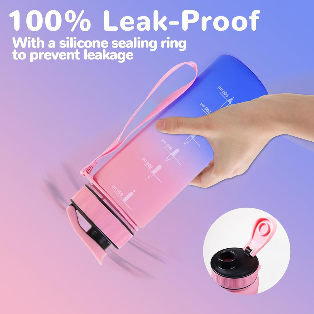Large Water Bottle with Motivational Time Marker, Water Jug with Handle, Clear Sport Bottle for Gym Camping Workout Outdoors (22oz Pink)