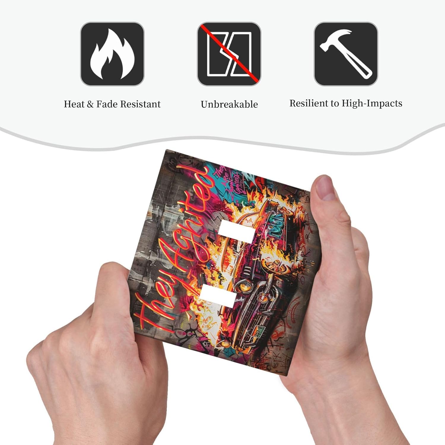Decorative Switch Plates Hip Hop Street Graffiti Flame Car 2 Gang Double Toggle Outlet Light Switch Cover Wall Plate Electrical Faceplate for Bedroom living Room Decor