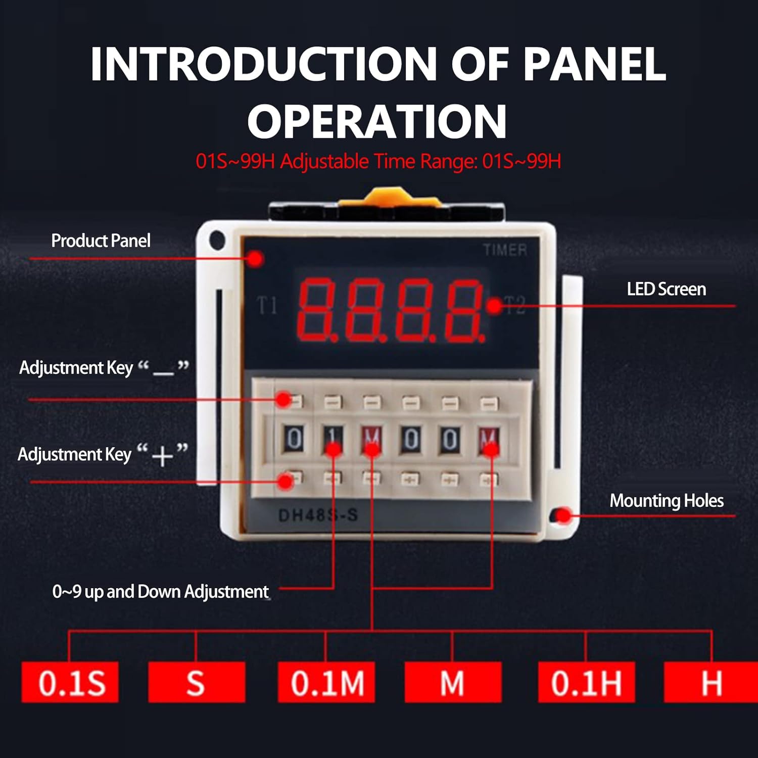 DH48S-2Z 220V Digital Time Relay with Socket Base - Dual Timer Delay (0.01s-99h) - 5A 250VAC Fully Automatic Control Relay - LCD Display Adjustable Buttons for Industrial/Home Automation