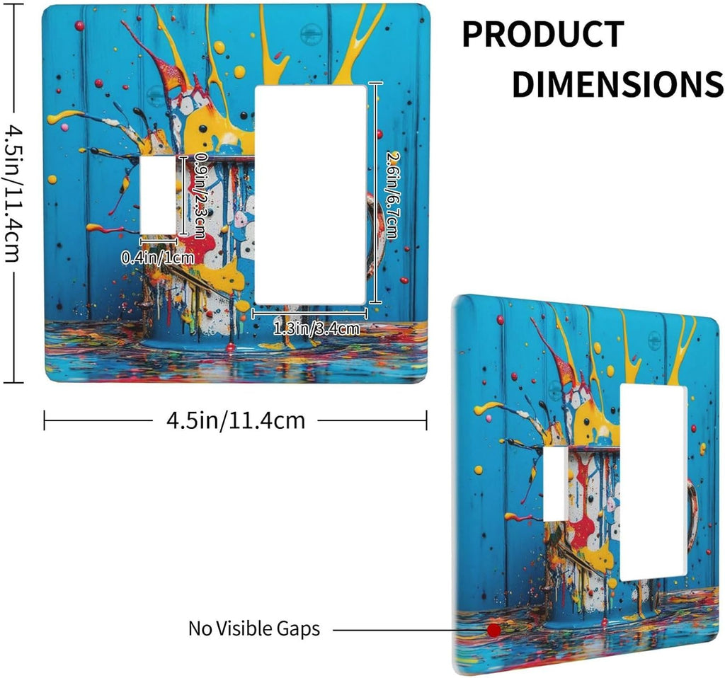 Decorative Outlet Covers Colorful Paint Splatters Blue Wood Plank 2 Gang 1 Gang Wall Plate Cover Single Toggle Rocker Combo Light Switch Cover Plate Face Plate