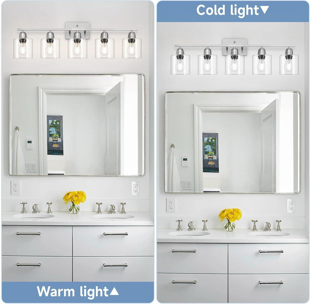 Modern Brushed Nickel 5 Light Bathroom Vanity Light, 31 inch Bathroom Lights Fixtures, Vanity Lights for Mirror Kitchen Living Room Hallway Cabinet Porch