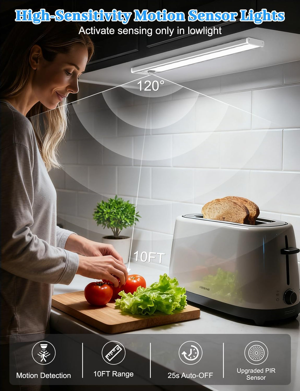 14in Under Cabinet Lighting with Charging Station, 3200mAh Rechargeable Motion Sensor Light Indoor, Magnetic Under Cabinet Lights for Kitchen, 3 Color Tempers Dimmable Closet Lights Wireless, 6-Pack