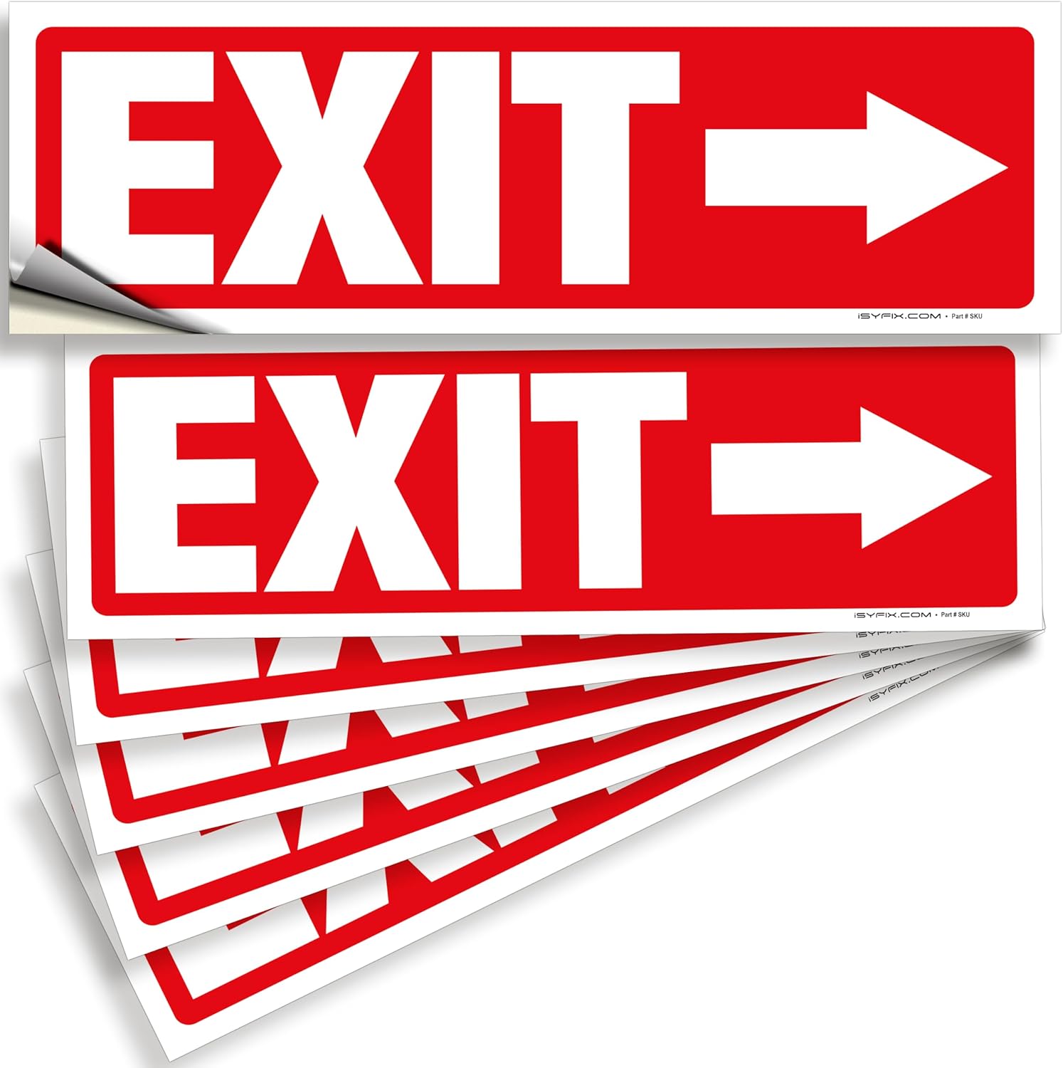 iSYFIX Exit Signs Stickers 6 Pack 12x4 Inch - Laminated Premium Vinyl Directional Right Arrow Signs for Buildings, Office, Workplace, Stores, Schools, Theaters, Parking, Restaurants, Factories
