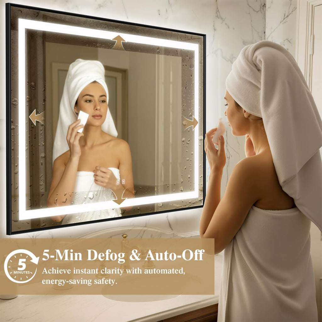 30X36 Inch LED Bathroom Mirror with Lights, Black Frame Frontlit+ Backlit Bathroom Vanity Mirror for Wall, Ultra-Clear Tempered Glass, Shatter-Proof, Anti-Fog and Memory Function, ETL Listed
