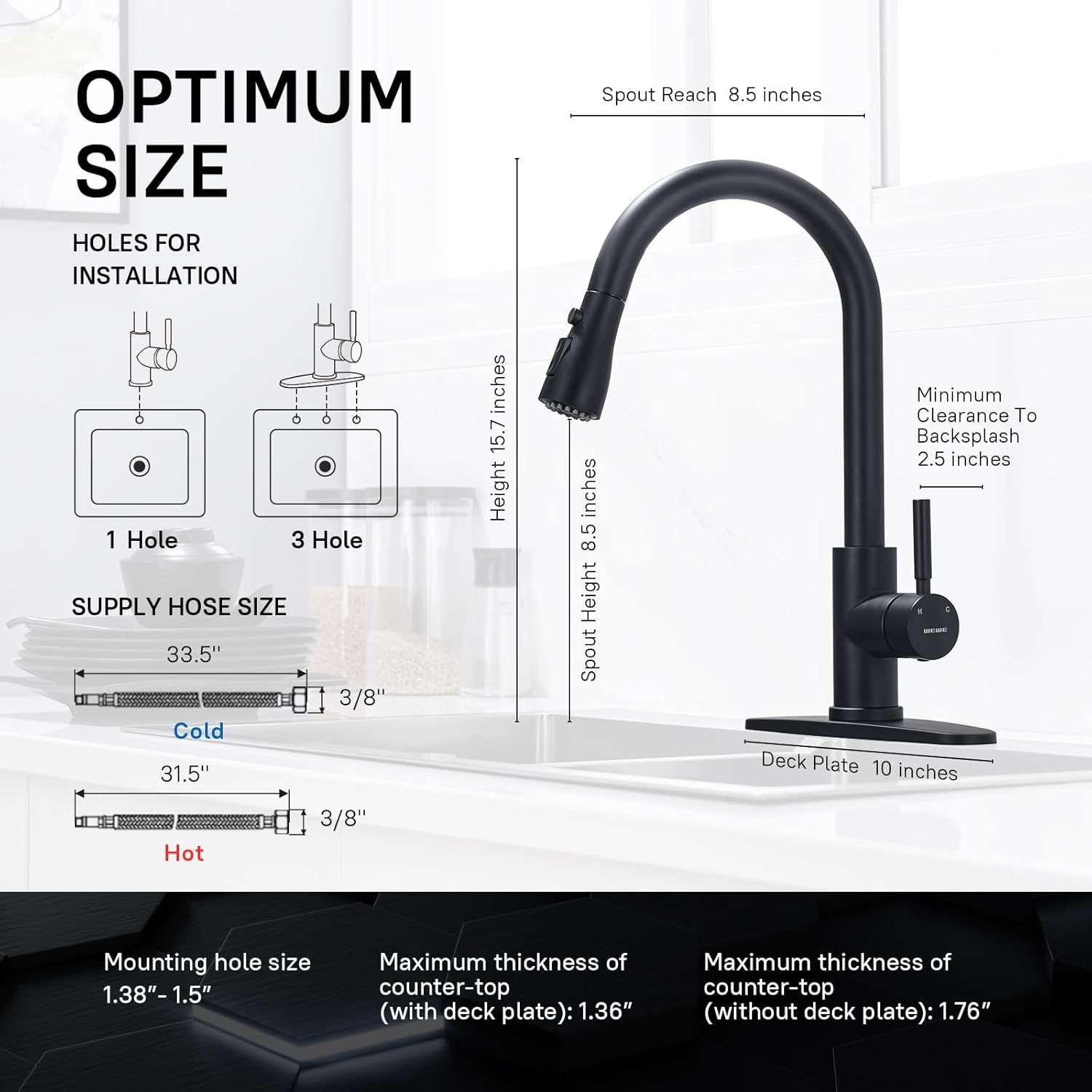 WEWE Kitchen Faucets with Pull Down Sprayer, Black Kitchen Faucet, Commercial Single Handle Design with Perfect Arc with Hoses for Rv Kitchen Bar (2 Pack)