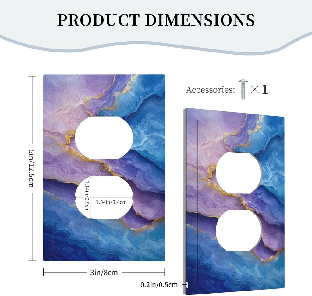 Decorative Outlet Covers Abstract Blue Purple Gold Marble Texture 1 Gang Duplex Light Switch Cover Plate Unique Wall Plate Electrical Switch Plate Covers for Bathroon Kitchen Home Decor